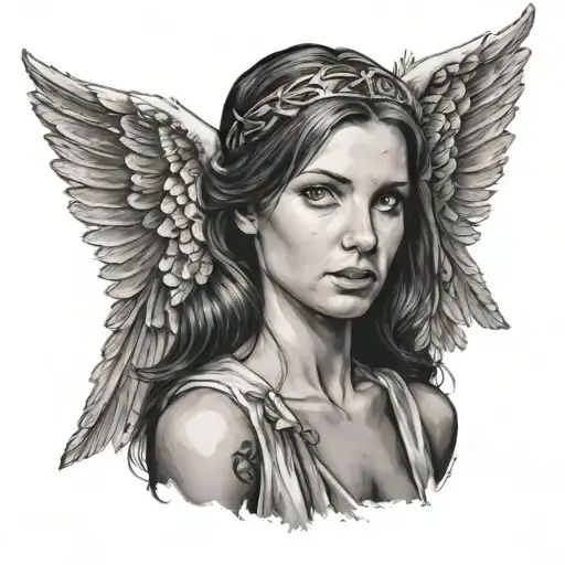 Portrait Woman With Angel Wings In Church