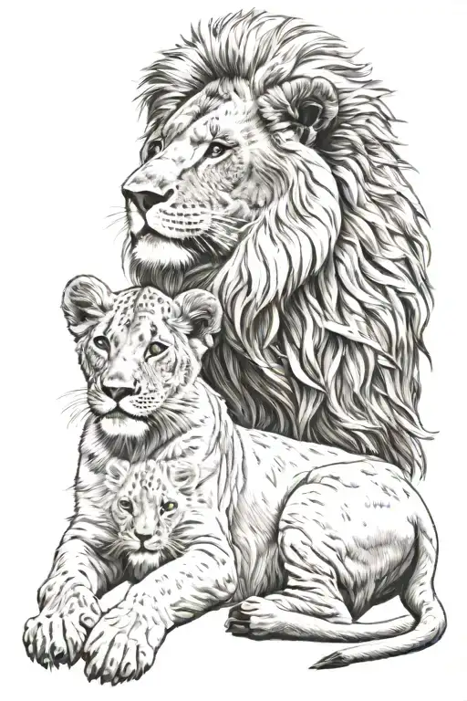 Lion With Two Cubs