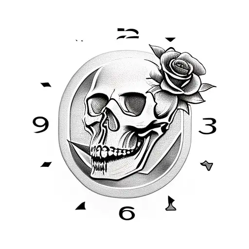 Skull Clock Knife Roses