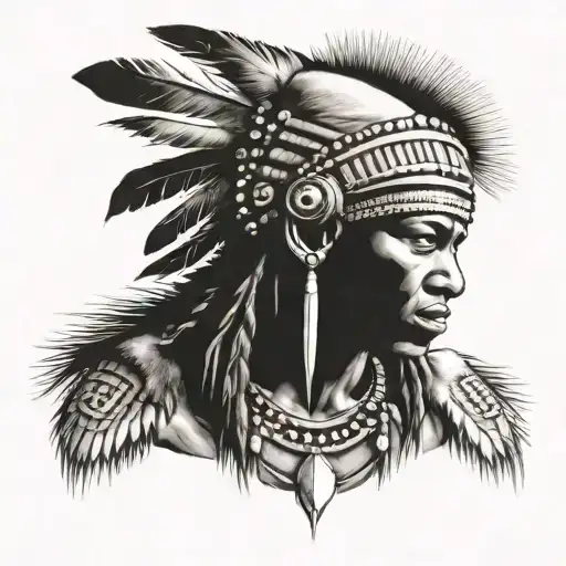 African Warrior With Native American Headress