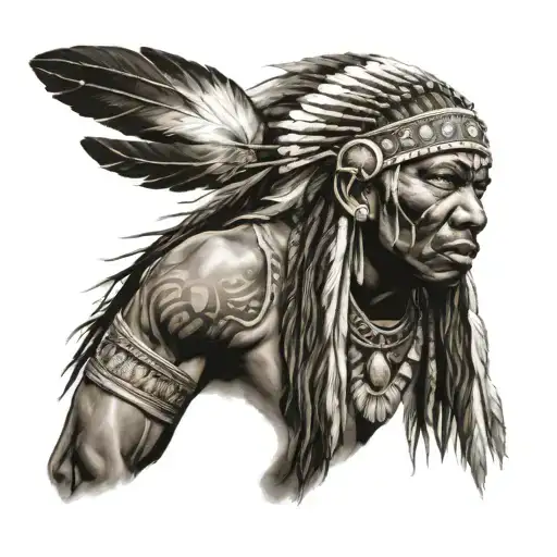 African Warrior With Native American Headress