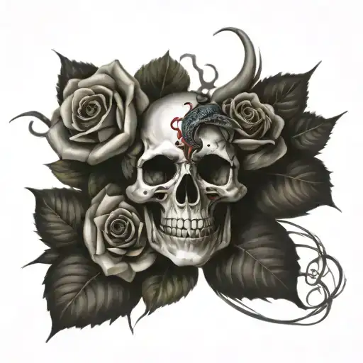 Skull And Rose And Snake