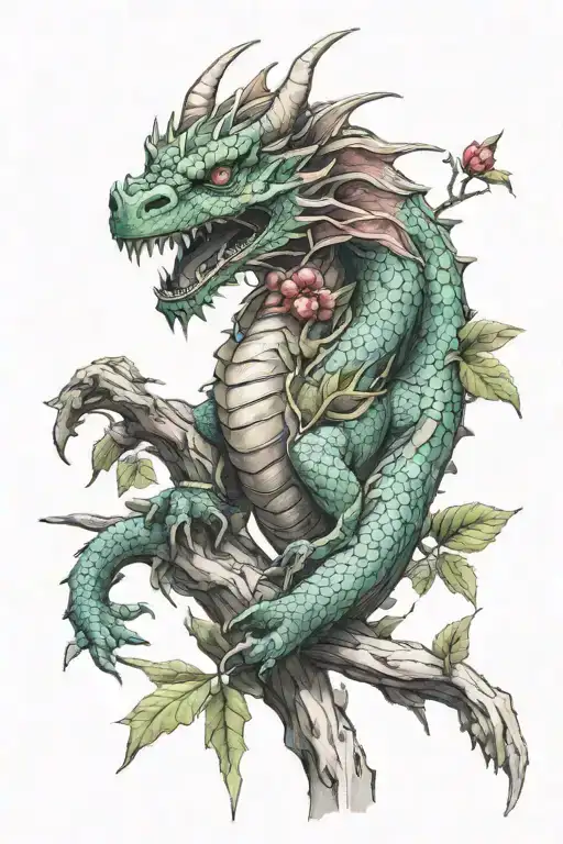 Dragon Sitting On A Cherry Tree Branch