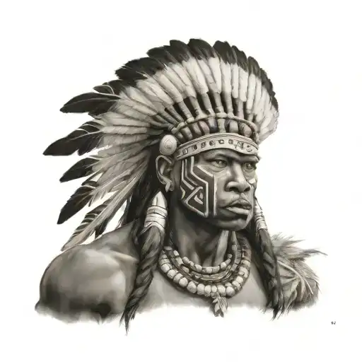 African Warrior With Native American Headress