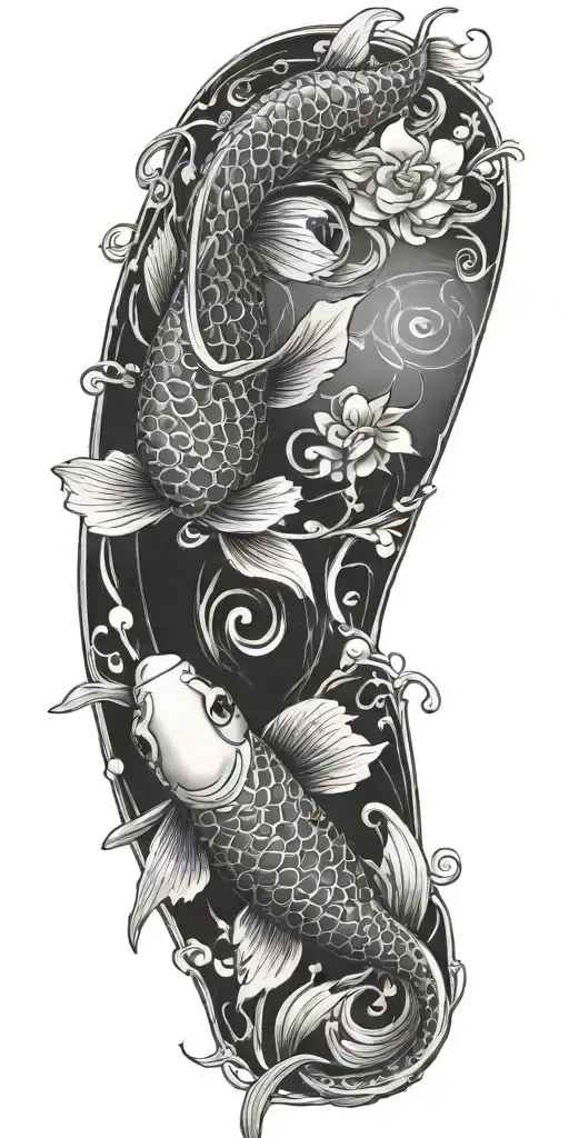 Traditional Japanese Koi Fish Tattoo Design Incorporating Technology