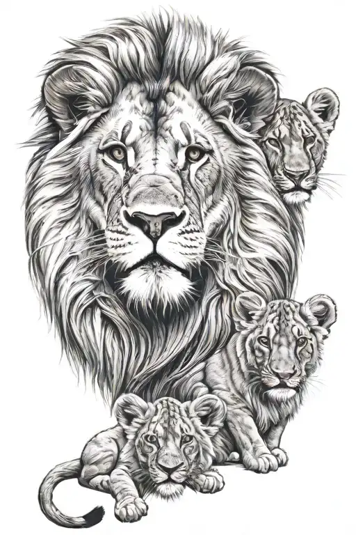 Make Lion With Three Cubs Face Only