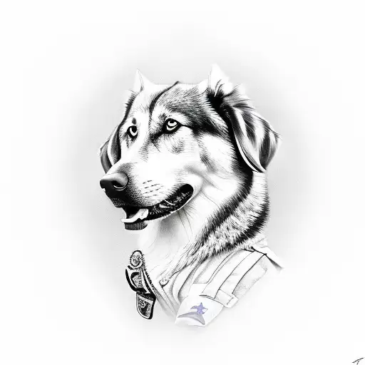 A Realistic Portrait Of A Loyal Military Dog With A Patriotic Background