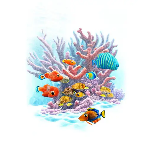 An Intricate Underwater Scene With Colorful Coral And Exotic Fish