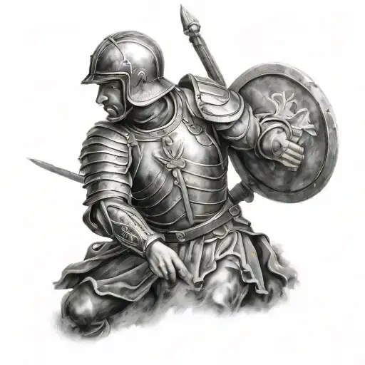 Black And White Roman Soldier In Combat