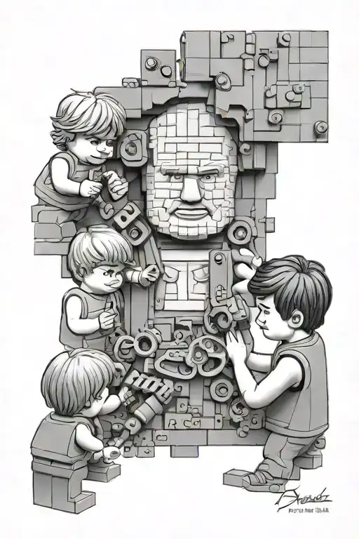 Father And Sons Building A Lego