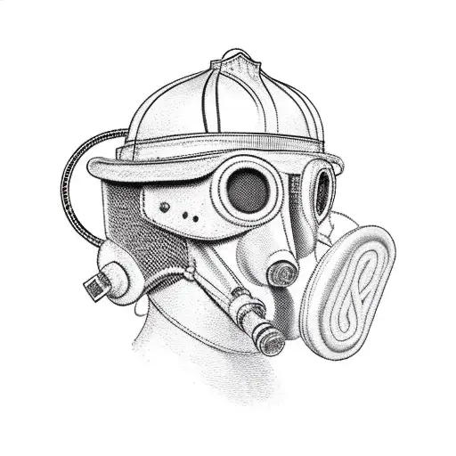 American Firefighter Helmet With A Gasmaske An Crossed Axt And A Hooligantool