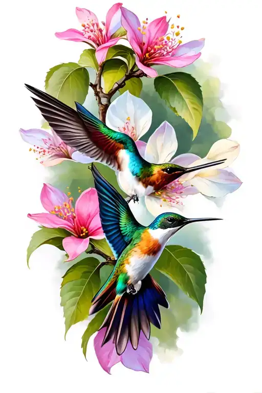 Hummingbird And Dogwood Flowers