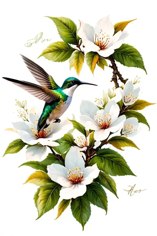 Hummingbird And Dogwood Flowers