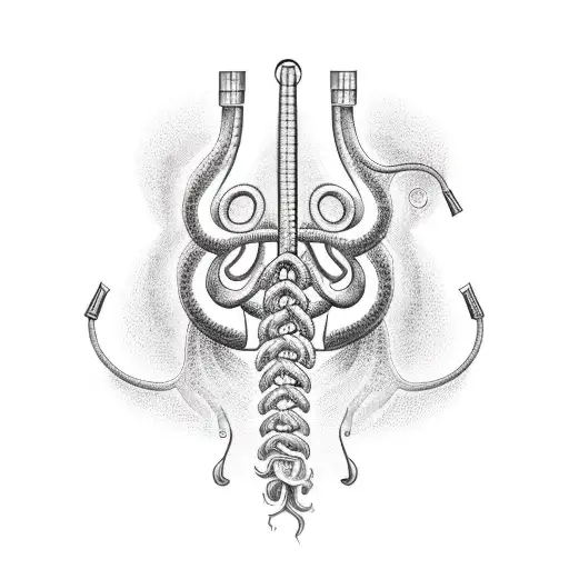 A Dotwork Illustration Of A Caduceus Of Aesculapius Intertwined With A Heartbeat Line
