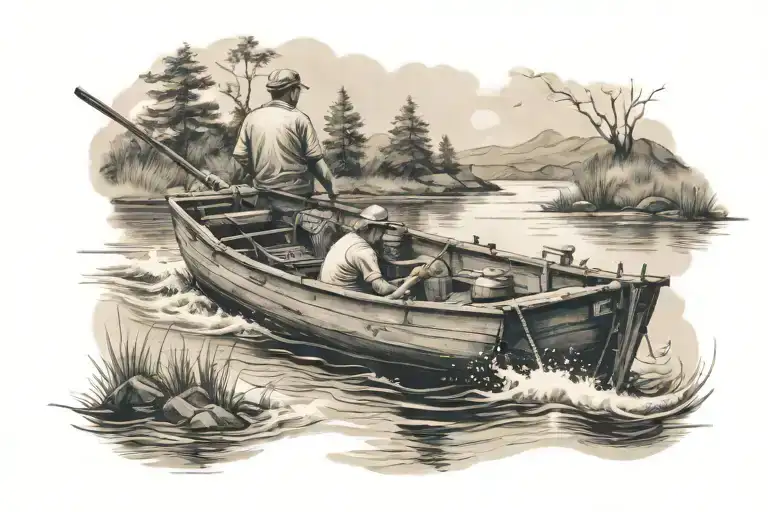 Man Fishing In A Boat On A River