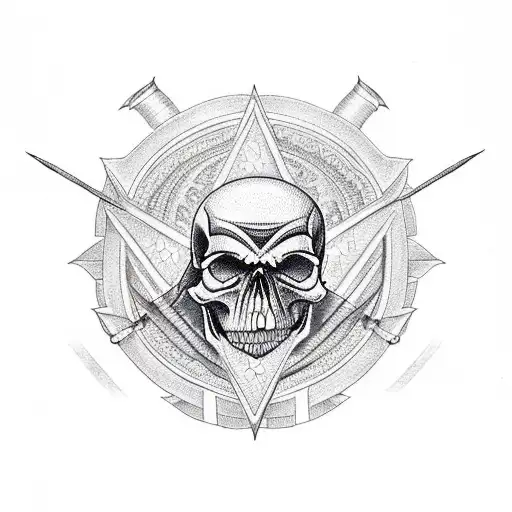An Intricate Design Of A Skull With Crossed Arrows Behind It