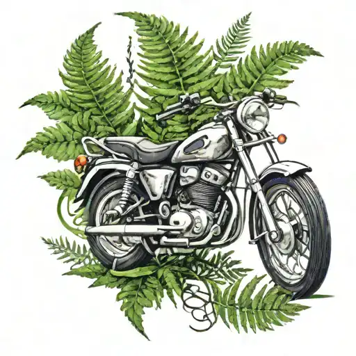 Fern Plant Vine Wrapping Around Shoulder With Motorbike