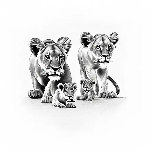 A Lioness And Her Cubs Symbolizing The Client's Wife And Children