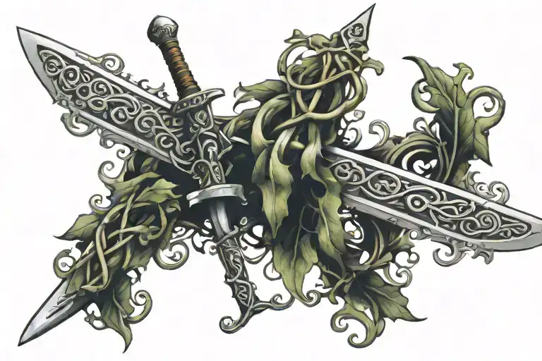 Sword With Vines Going Horizontal With Verse Intertwined