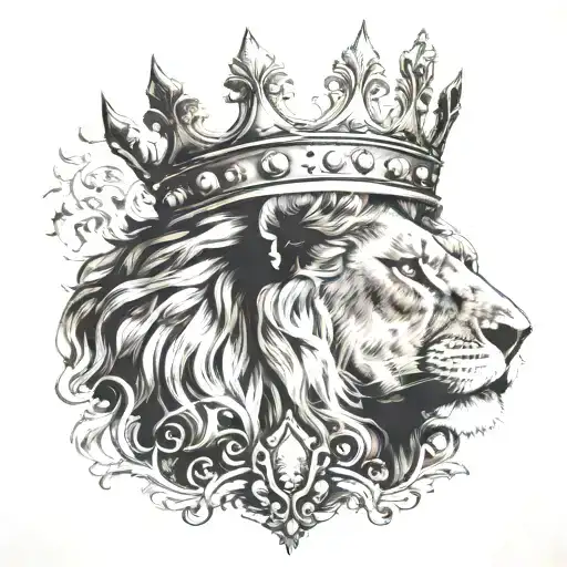 Lion Crown And Fire Background