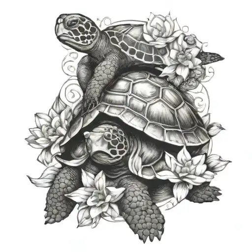 Turtle Meditating Inside Merkabah Lotus Flowers