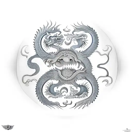 Dragon And Lion As Part Of A Yin Yang