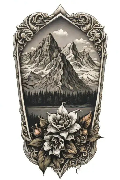 Mountains With Arrowhead And Scottish Flower