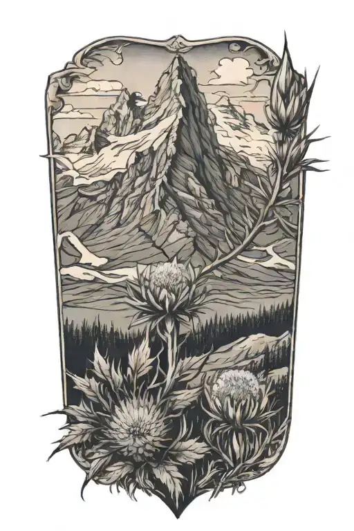 Mountains With Arrowhead On Mountain With Thistle