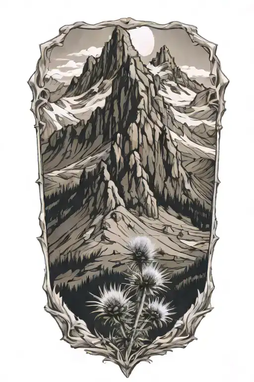 No Border Mountains With Arrowhead On Mountain Side With One Thistle