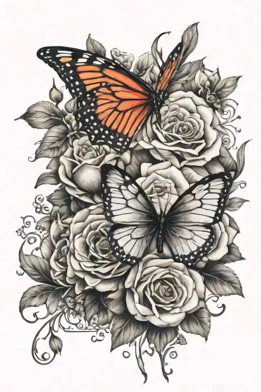 Rose Butterfly And Flowers