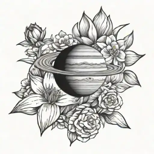 Flower And Planet Saturn