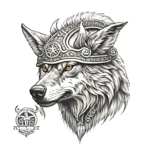 A Realistic Portrait Of A Wolf Wearing A Viking Helmet