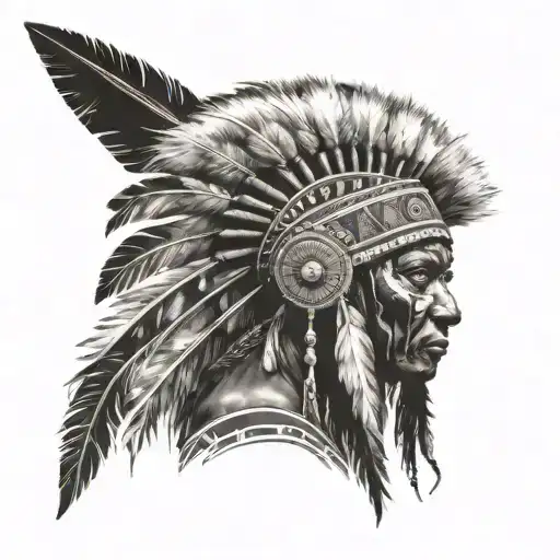 African Warrior With Native American Headress Pattern Incorporating