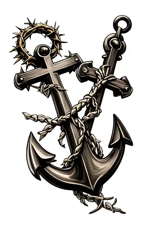 Anchor And Cross With Crown Of Thorns