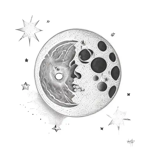 Black And White Moon And Stars