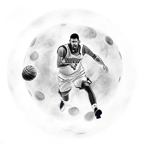 A Basketball Player Dribbling A Ball While Surrounded By A Pack Of Wolves In A Moonlit Forest