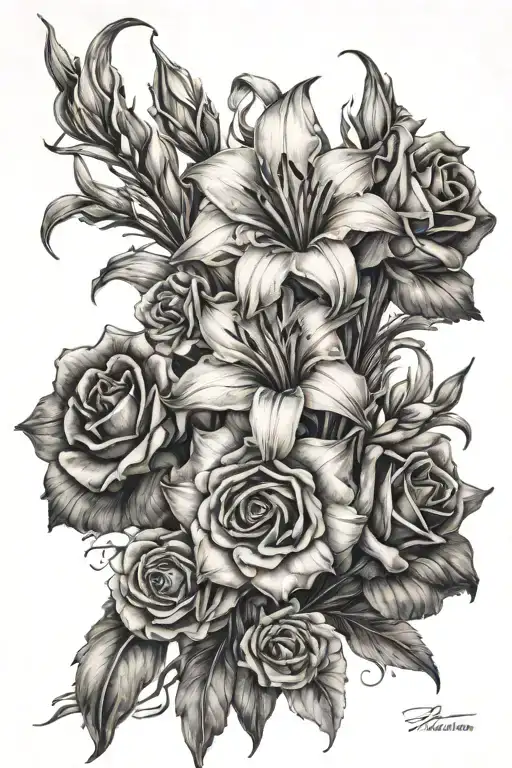 Gladiolus And Rose Flowers