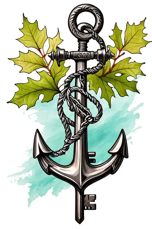 Anchor With Key And Oak Leaves In Dotort And Finline