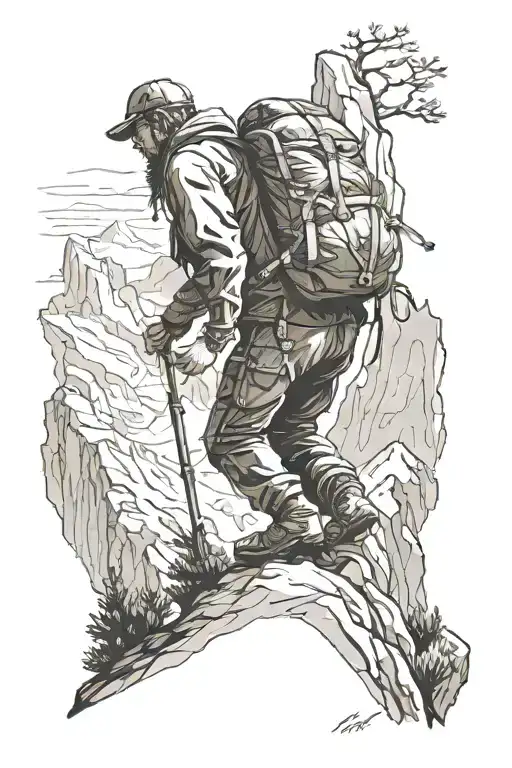 Hiker Climbing A Mountain