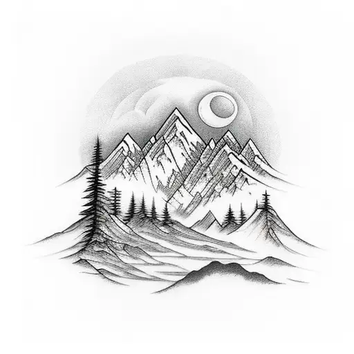 Mountain Scene With Moon