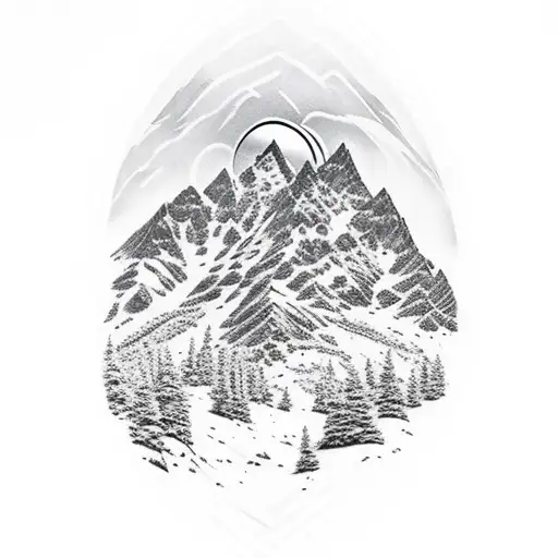 Mountain Scene With Moon Crest
