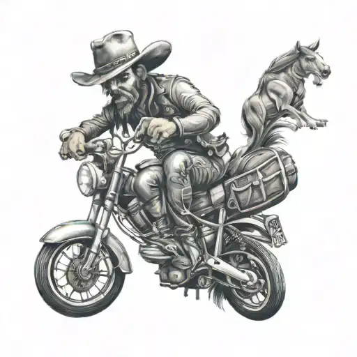 Outlaw Skull Cowboy Riding Motorcycles