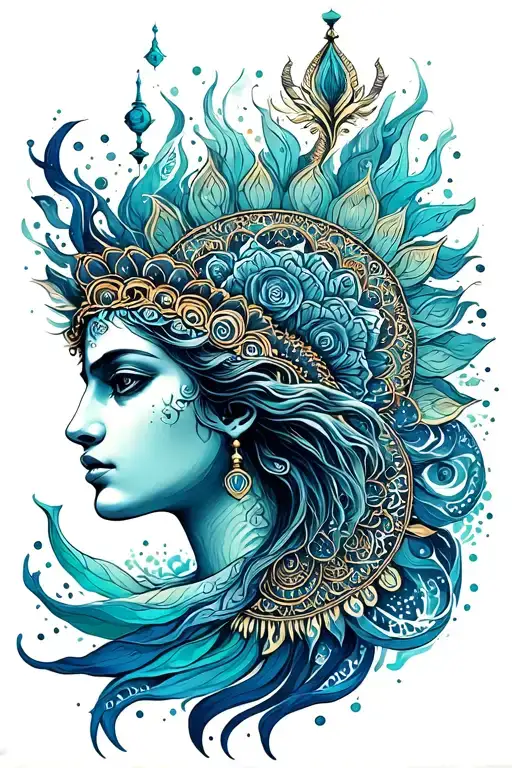 Aquarius With Mandala Design Incorporating Elements