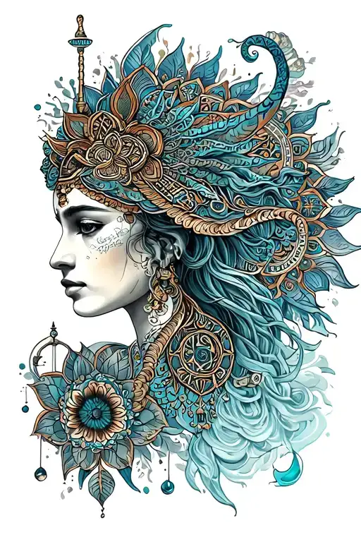 Aquarius And Libra With Mandala Design Incorporating Elements