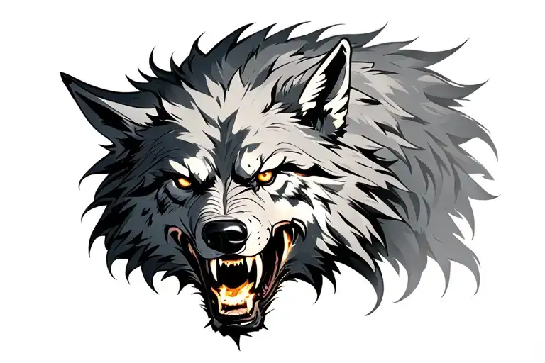 A Steel Wolf With Burning Eyes And Bared Fangs