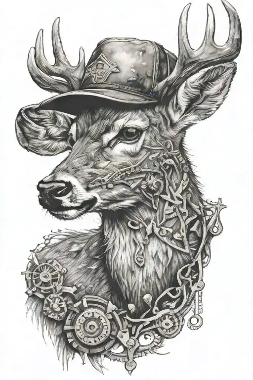 Deer Portrait Half Realism Half Mechanic Working