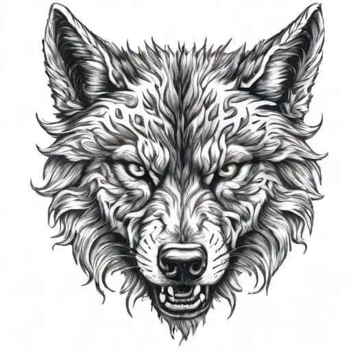 Angry And Cool Wolf Head Tattoo Design