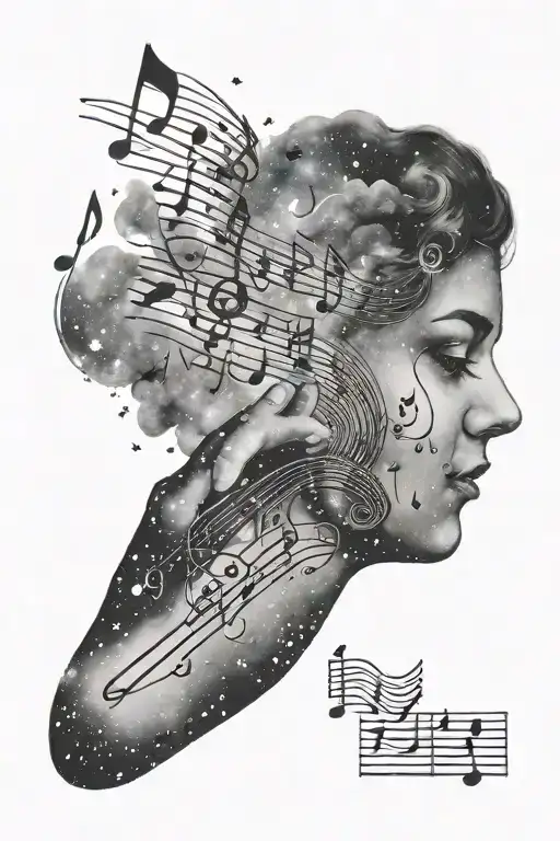 Music Notes Galaxy Person Reaching Towards The Sky