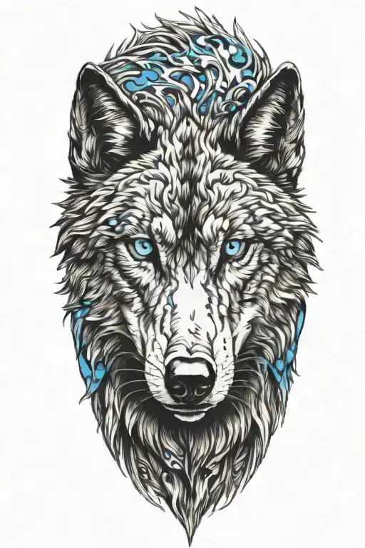 Black Wolf Head With Blue Eyes
