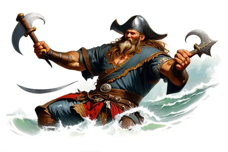 Viking Warrior Wielding Pirates Attacking